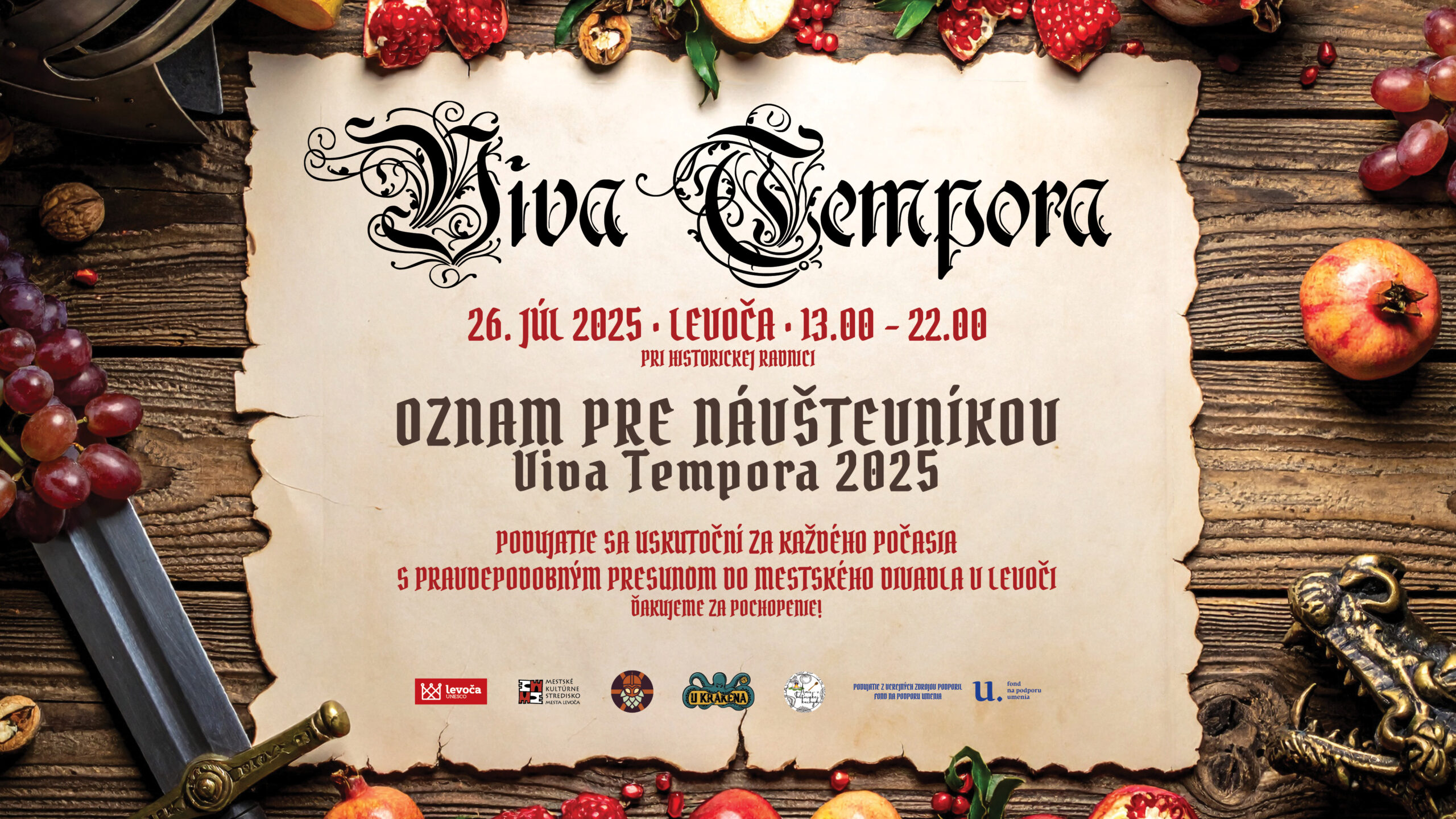 Viva Tempora - oznam o pravdepodobnom presunutí podujatia do priestorov Mestského divadla v Levoči